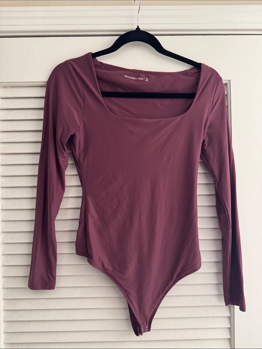 Abercrombie and Fitch Long-Sleeve Scoop Neck Bodysuit in Mauve